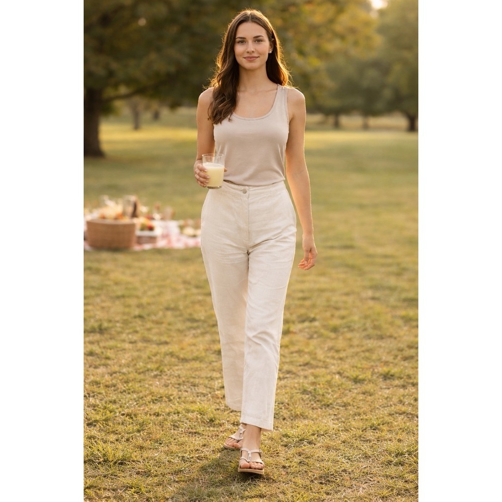 VNTGE NWT PantsStraight Leg Linen Blend Ivory W30/L27-16 Summer, Cottagecore